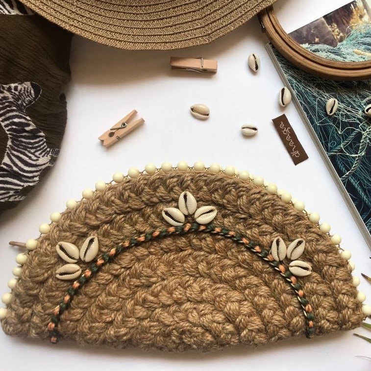 Cowrie Safari Half Moon Clutch Bag