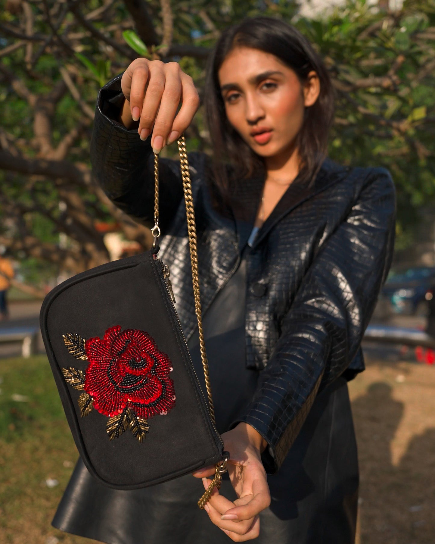 Rosette Baguette Shoulder Bag