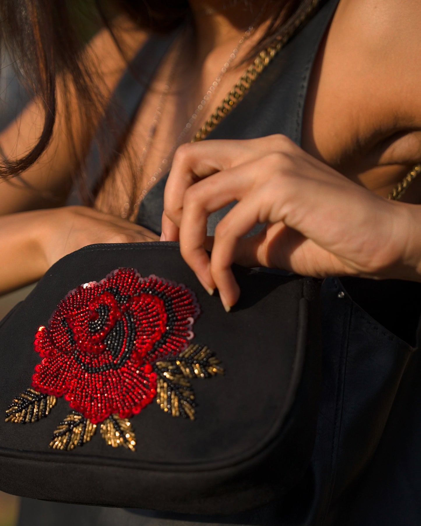 Rosette Baguette Shoulder Bag