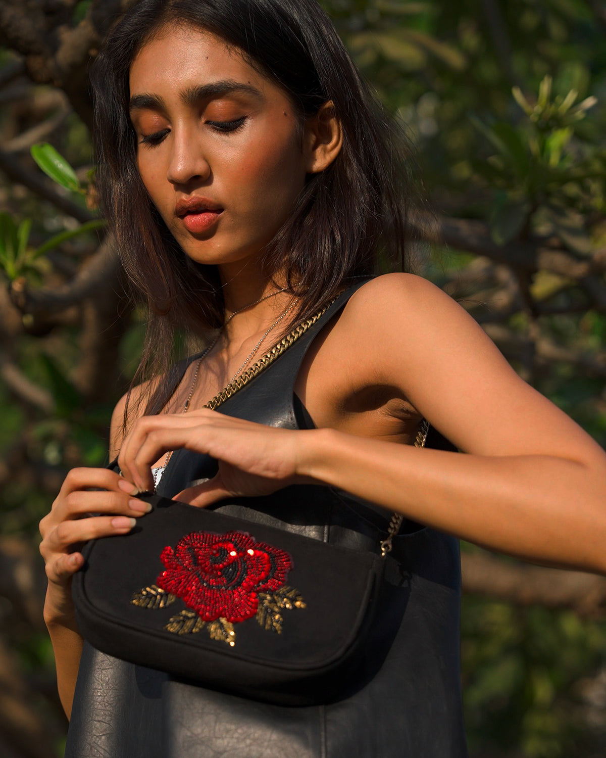 Rosette Baguette Shoulder Bag