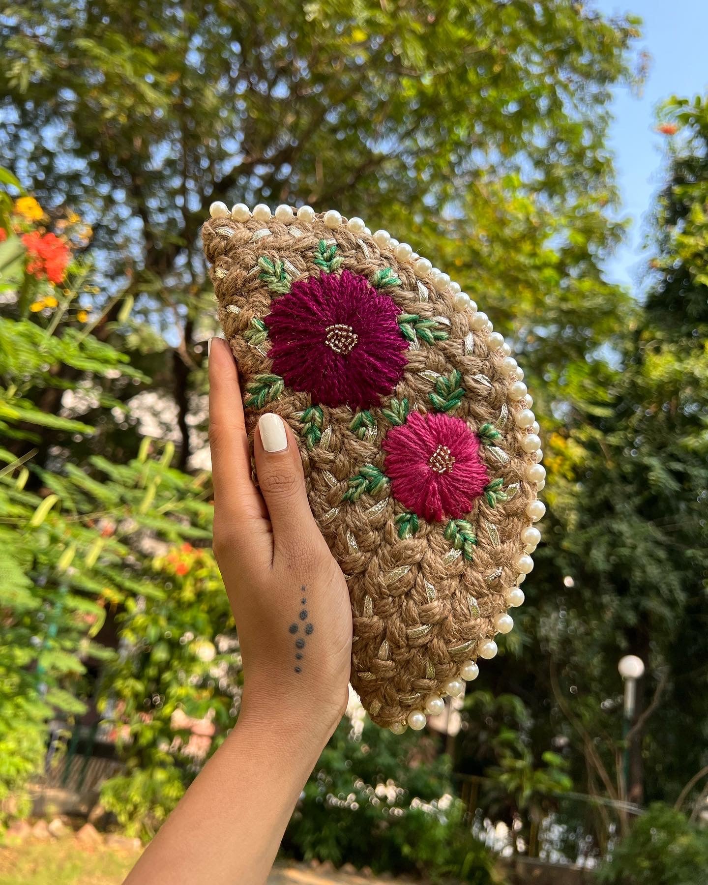 Duo Wine Silver Half Moon Clutch Bag