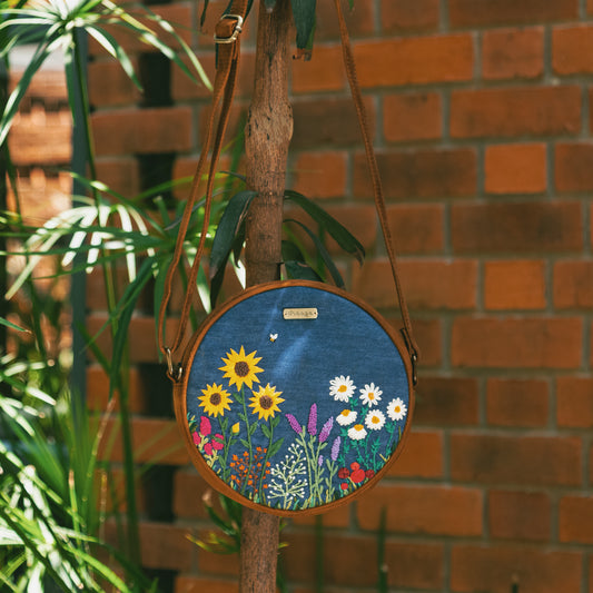 Bee and the Wildflowers Denim round sling bag