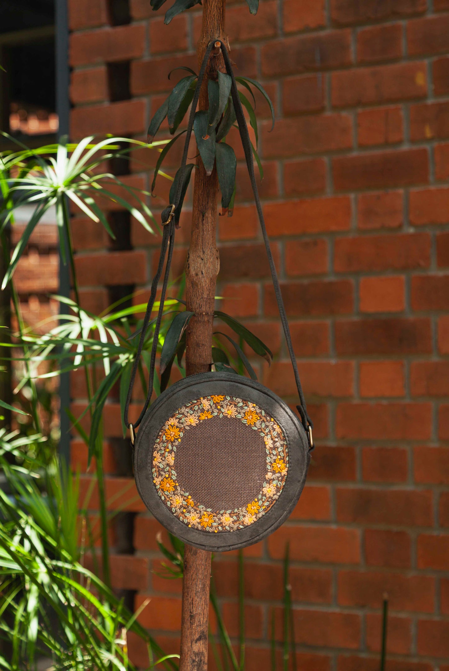 Olive and Brown Round Sling Bag