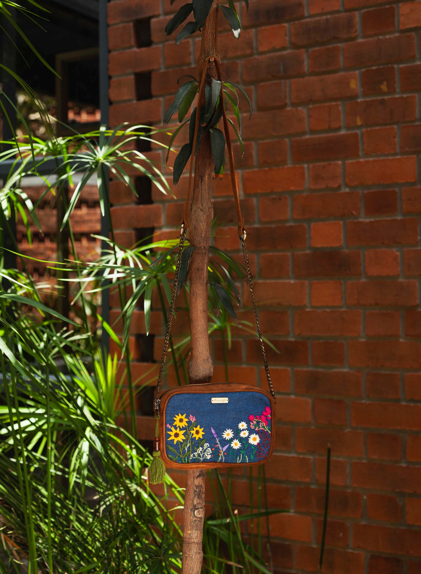 Garden Denim Vegan Suede Sling Bag