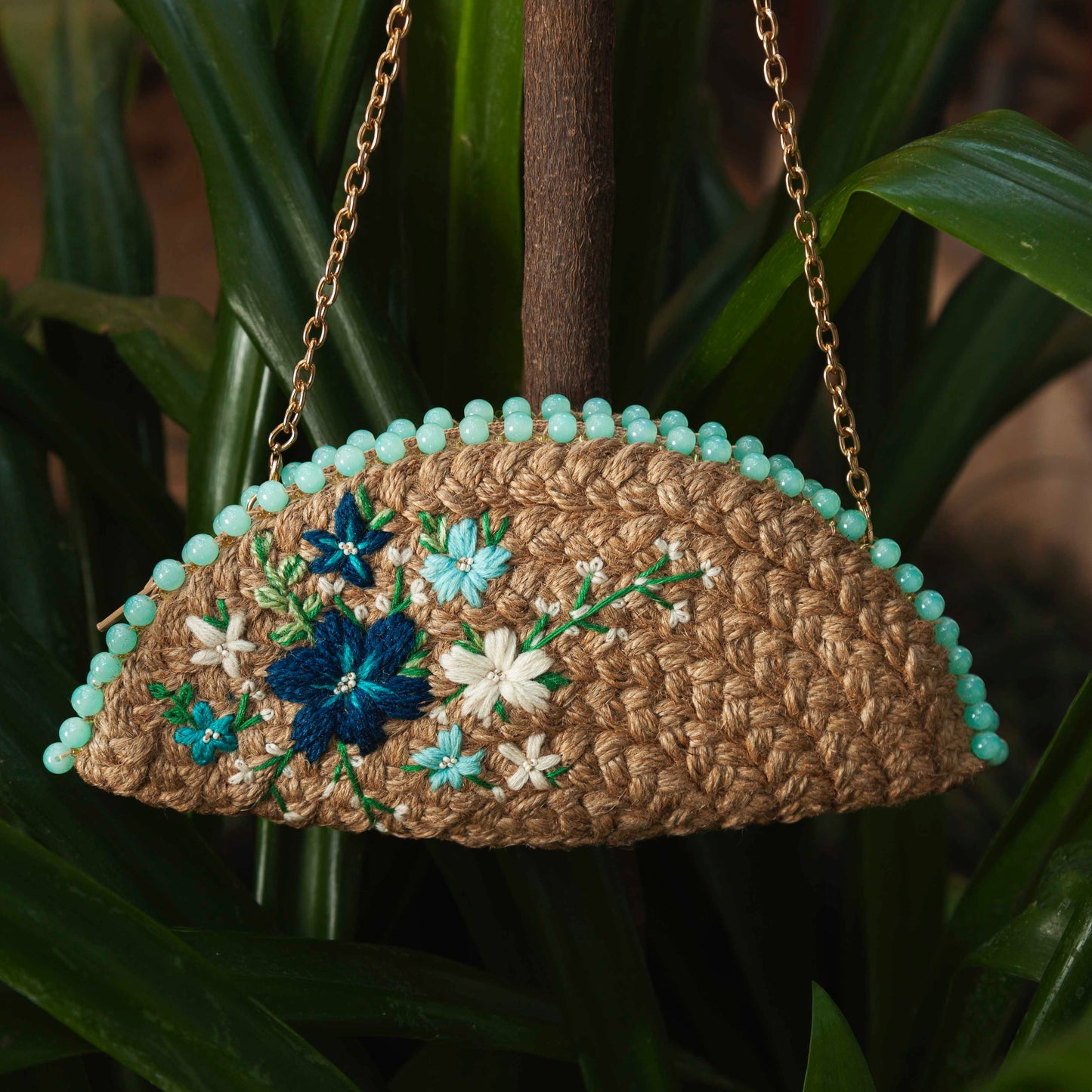 Brunnera Bloom Half Moon Clutch Bag