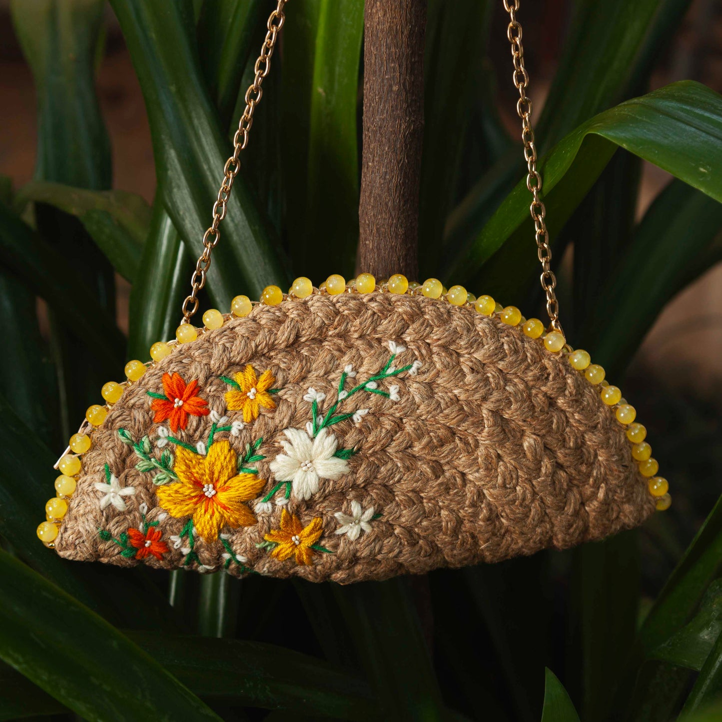 Yellow Bloom Half Moon Clutch Bag