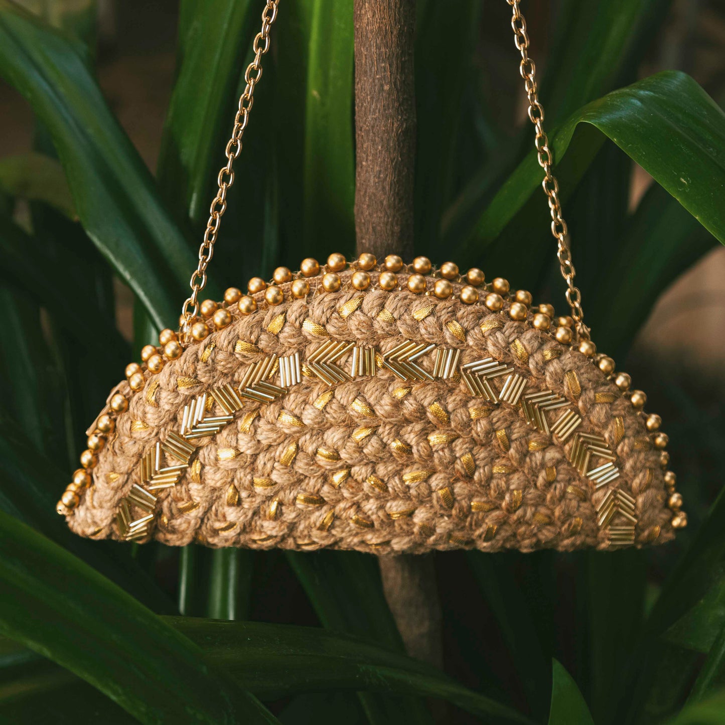 Golden Glow Half Moon Clutch Bag