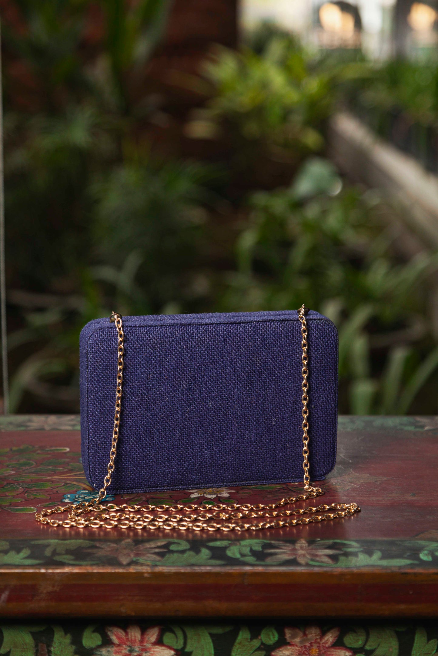 Pink Buttercups Navy Blue Box Clutch