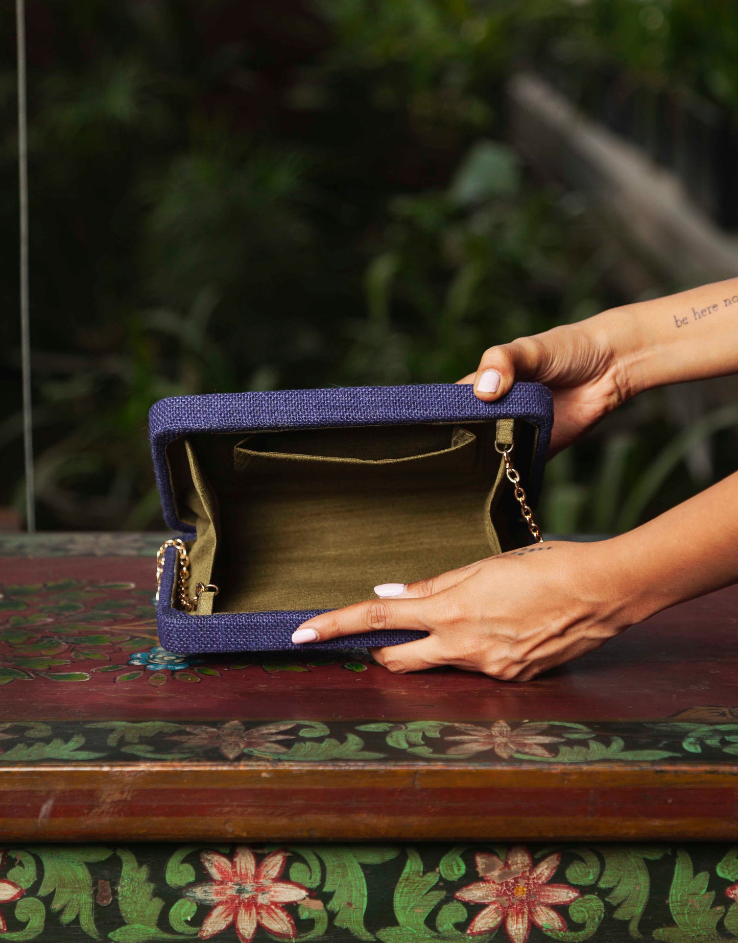 Pink Buttercups Navy Blue Box Clutch