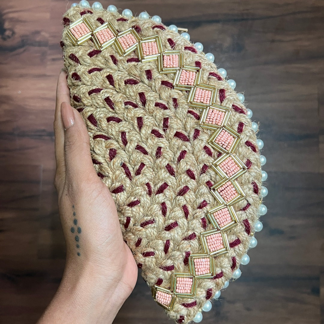 Crimson Diamond Half Moon Clutch Bag