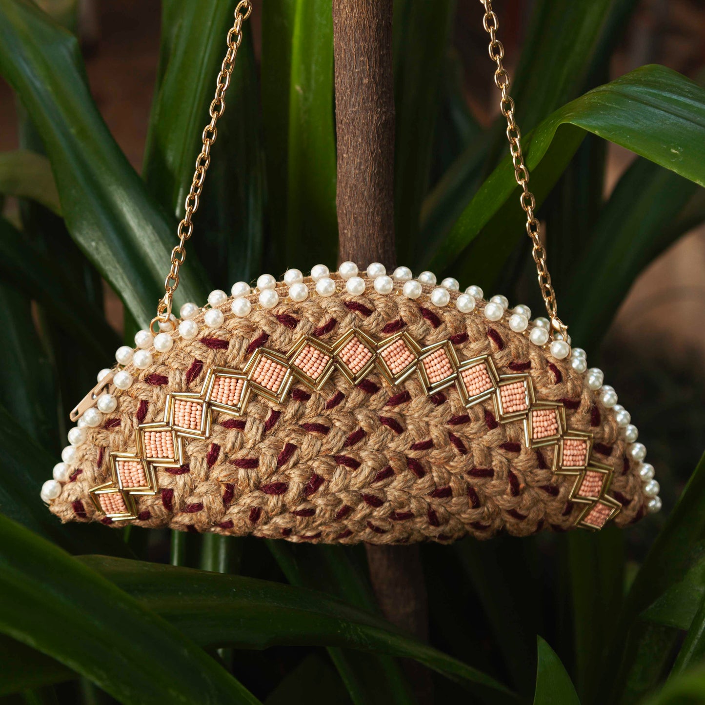 Crimson Diamond Half Moon Clutch Bag