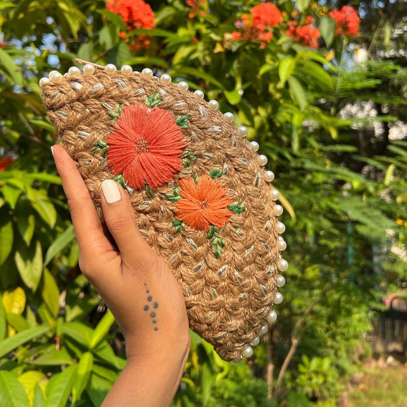Duo Peach Silver Half Moon Clutch Bag