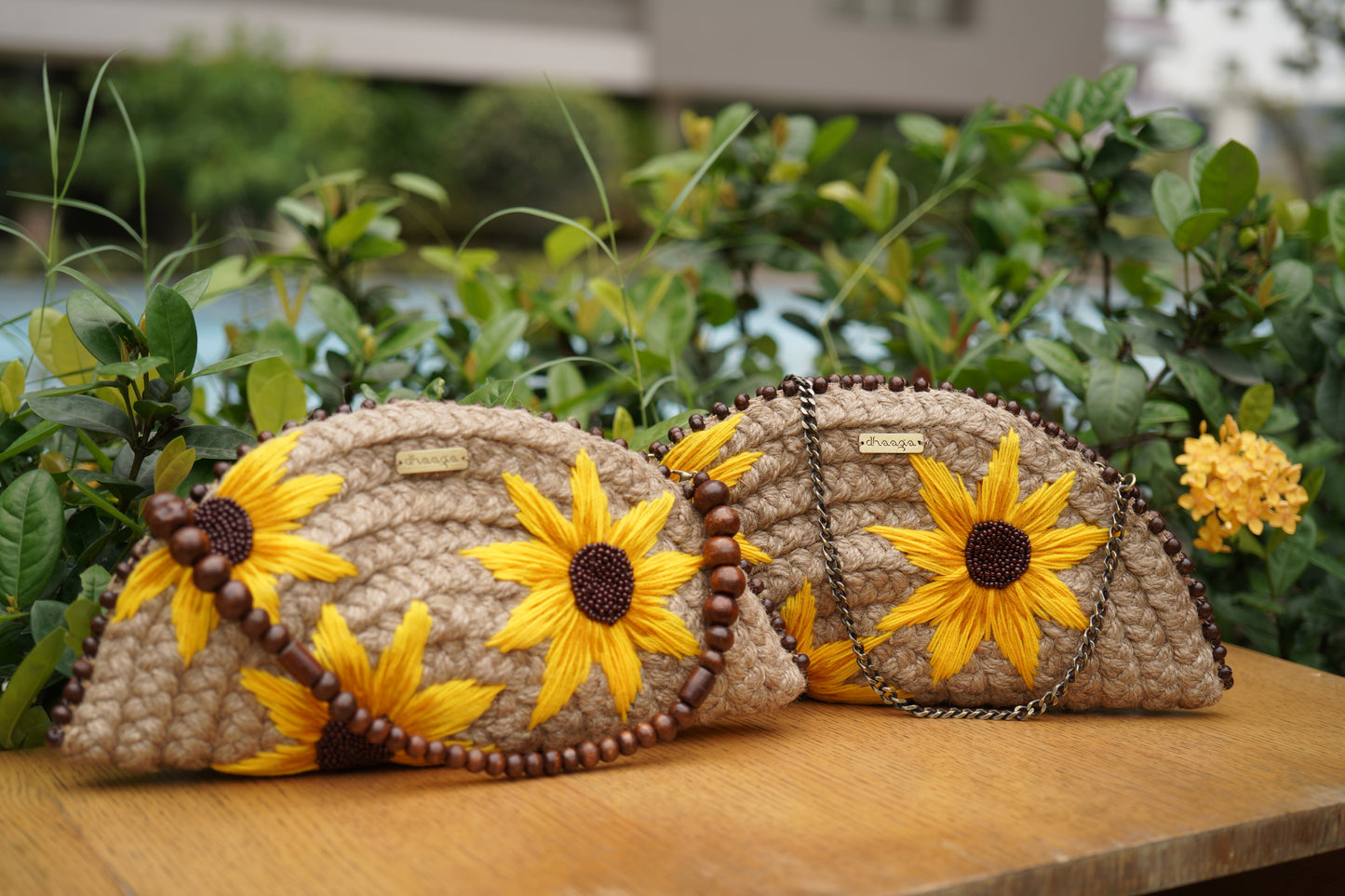 Large Sunflower Meadow Half Moon Clutch Bag