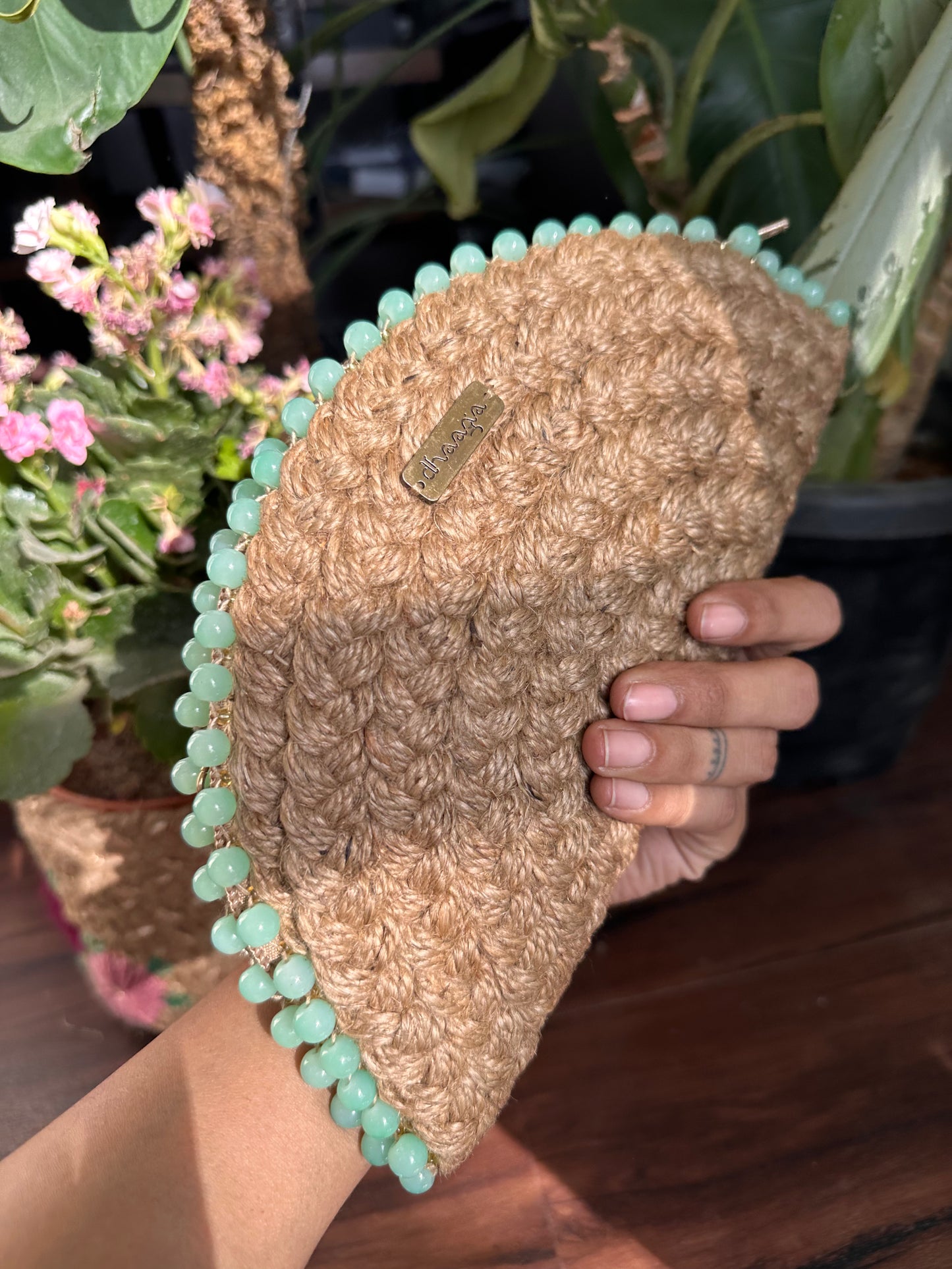 Pink Perennials Half Moon Clutch Bag