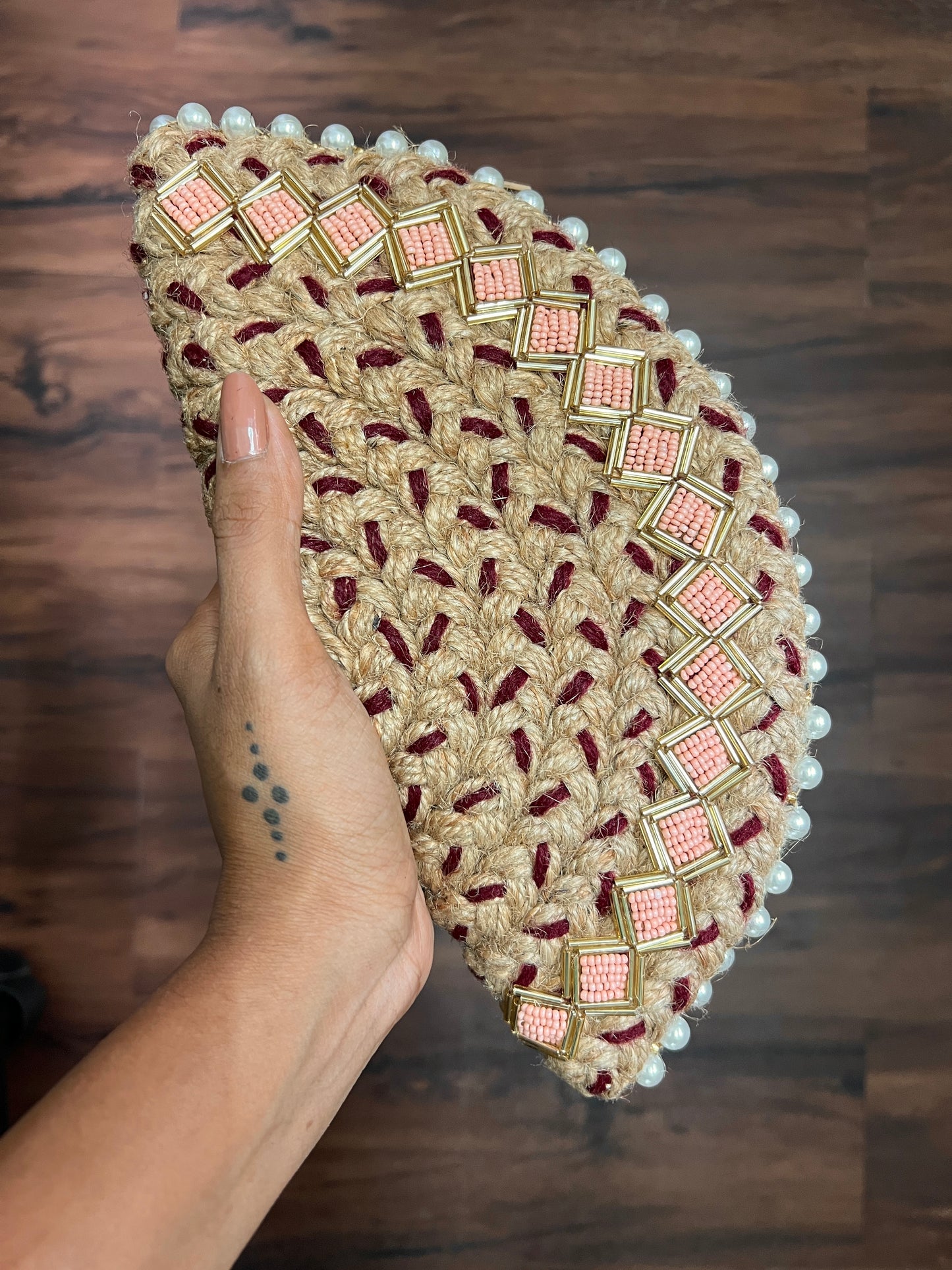 Crimson Diamond Half Moon Clutch Bag