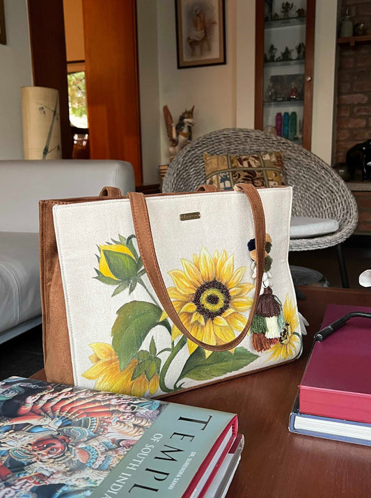 Hand-painted Sunflower Tote Bag