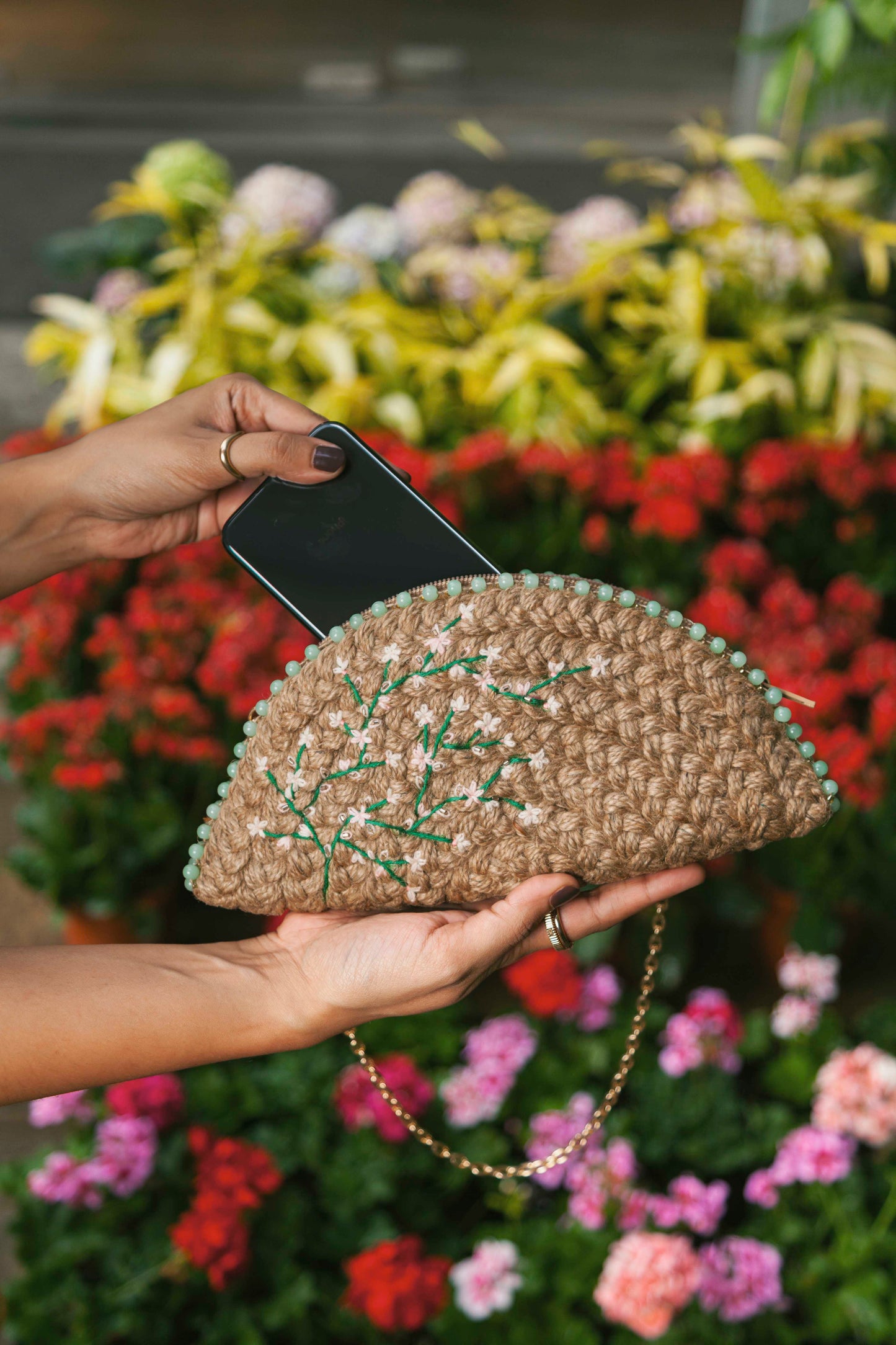 Baby Breath Half Moon Clutch Bag