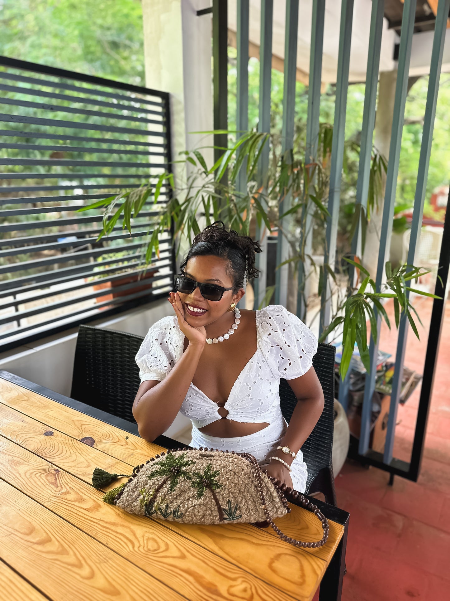 Large Tropical Coco Half Moon Clutch Bag