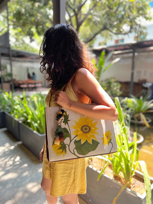 Hand-painted Sunflower Tote Bag