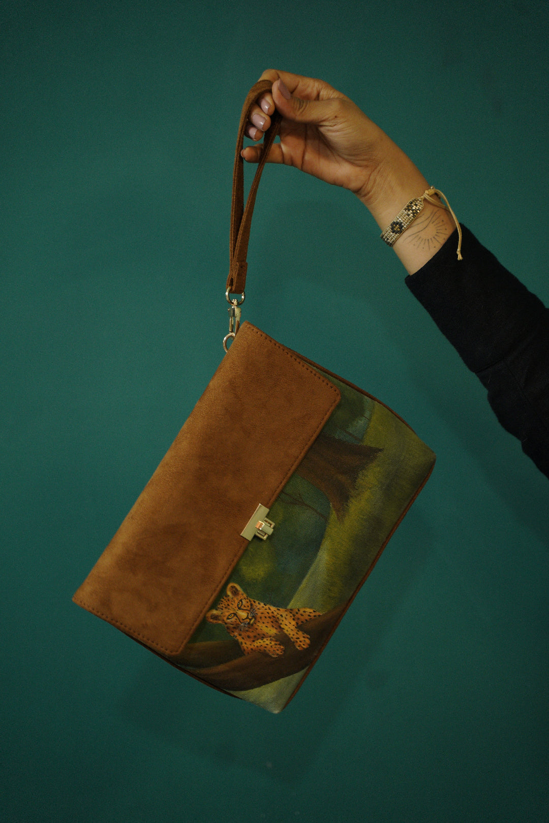 Free and Fierce ~ handpainted shoulder bag/ wristlet bag