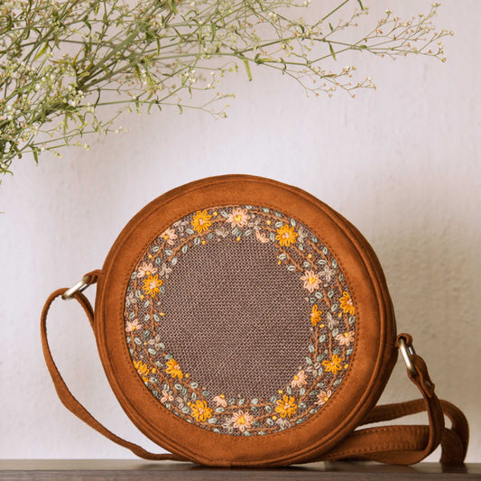 Autumn Brown Floral Round Sling Bag