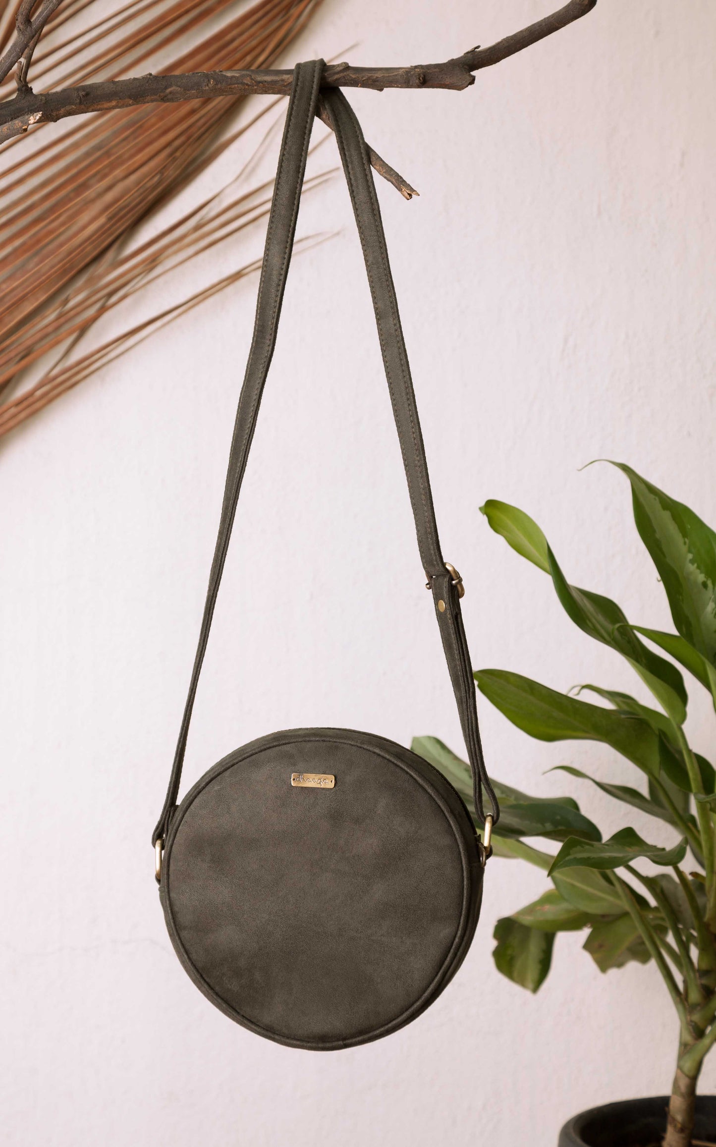 Olive and Brown Round Sling Bag