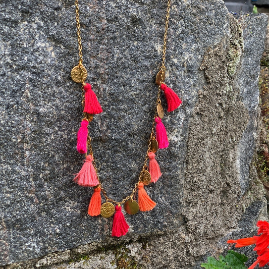 Flaming Red Tassel Necklace