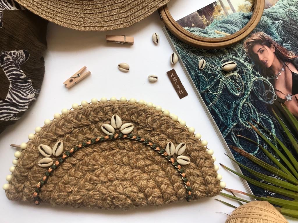 Cowrie Safari Half Moon Clutch Bag