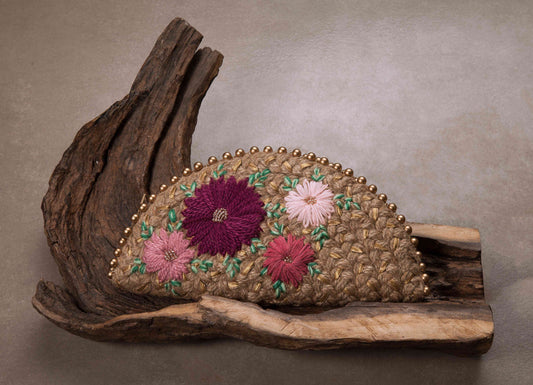 Wine Gold Half Moon Clutch Bag