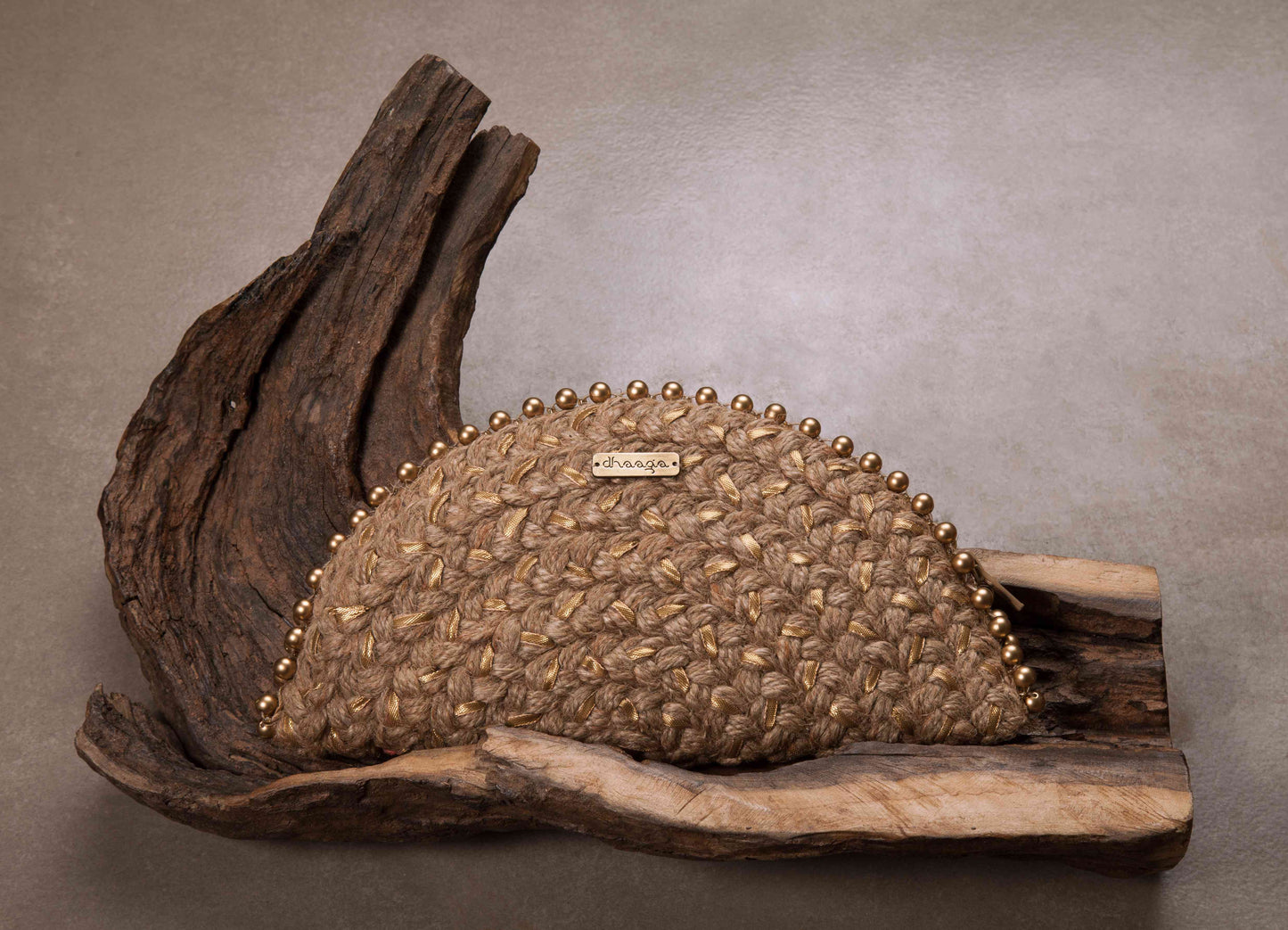 Peach Canadian Lily Gold Half Moon Clutch Bag