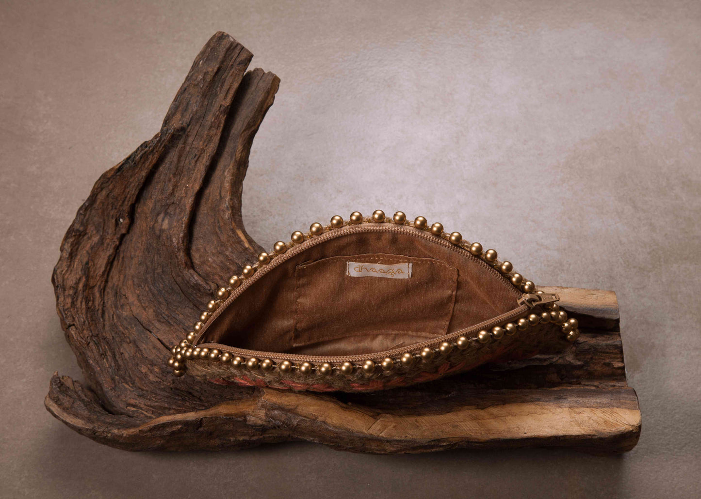 Peach Canadian Lily Gold Half Moon Clutch Bag