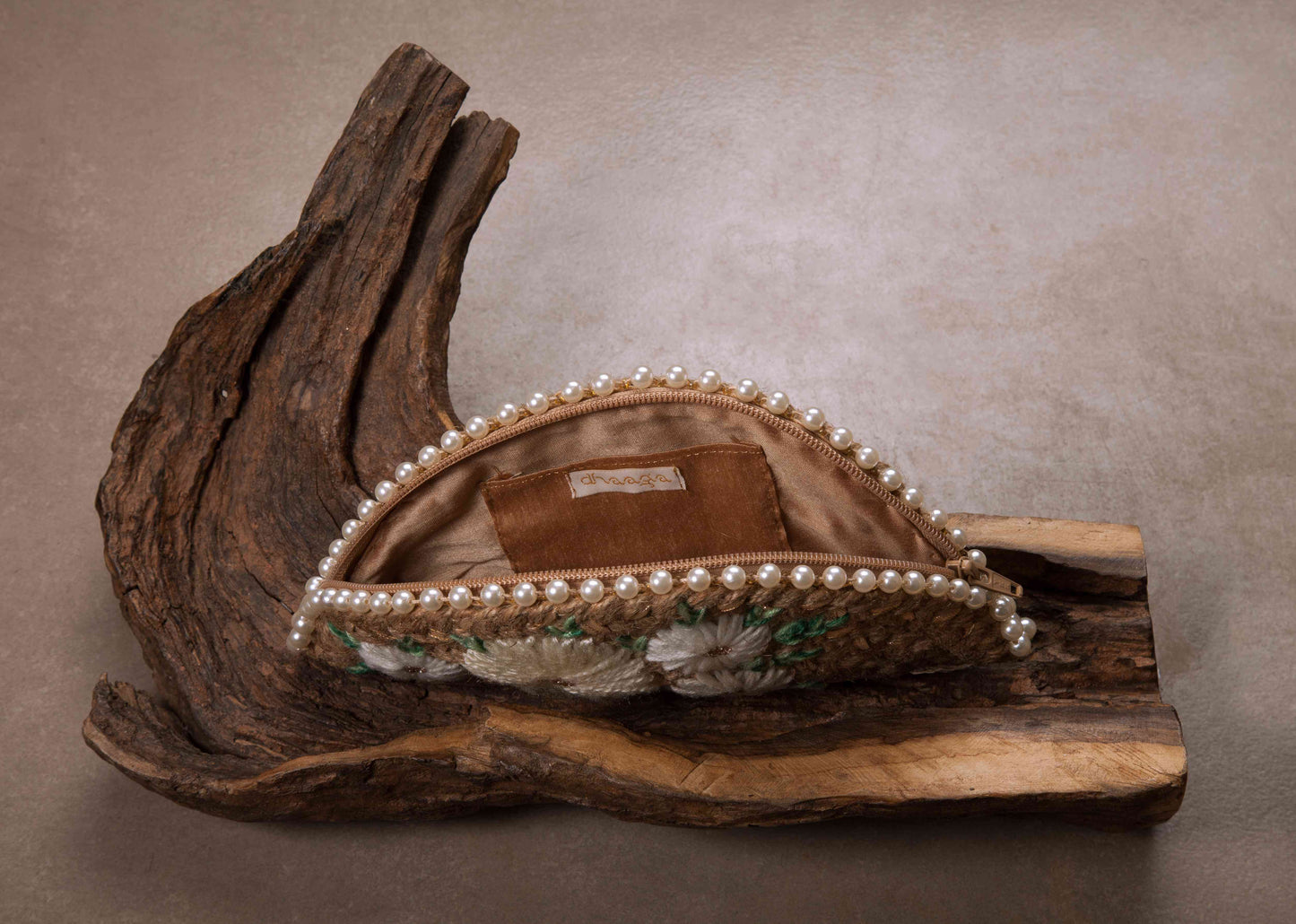 White Daisy Rose Gold Half Moon Clutch Bag