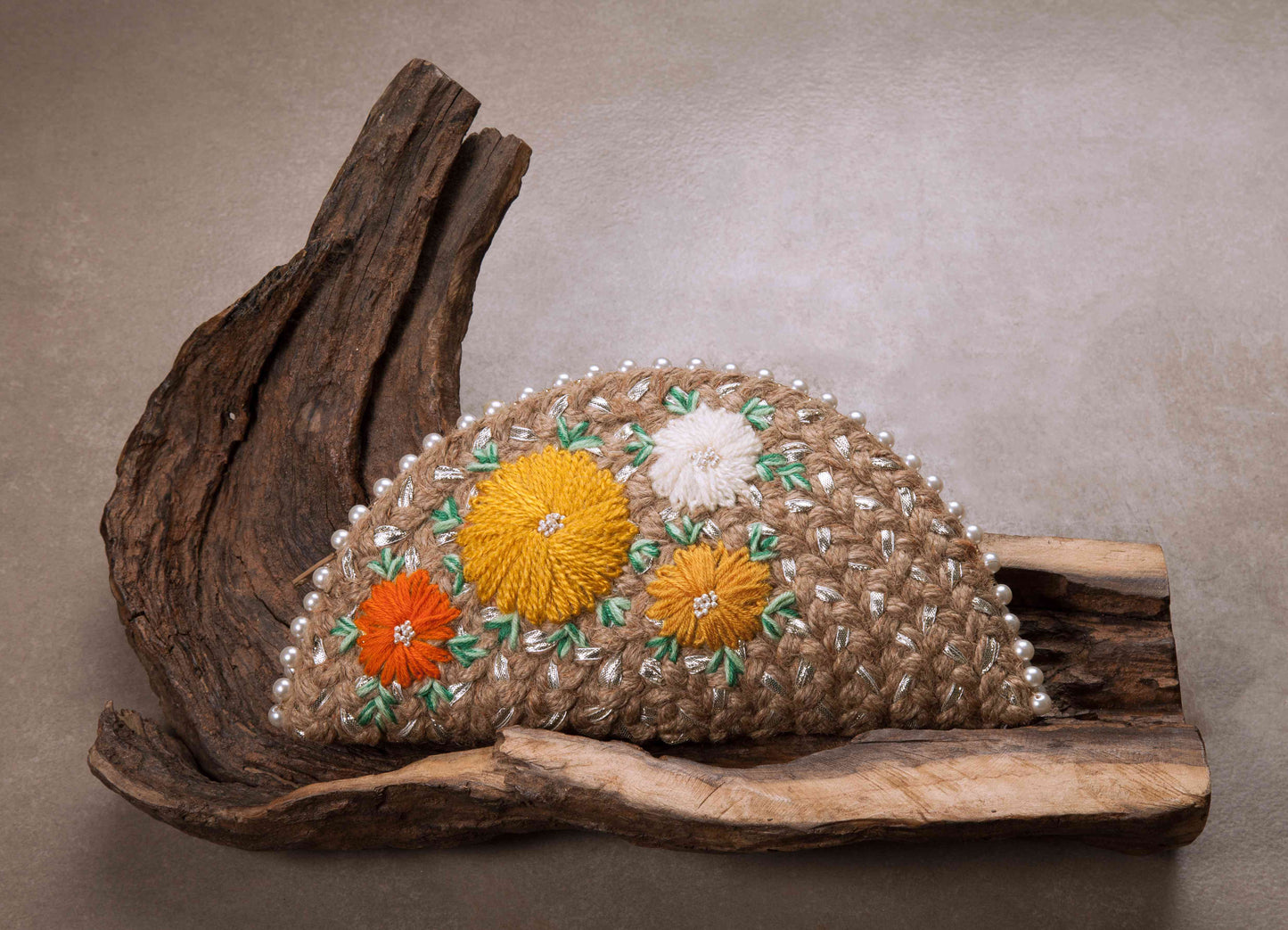 Yellow Dahlia Silver Half Moon Clutch Bag