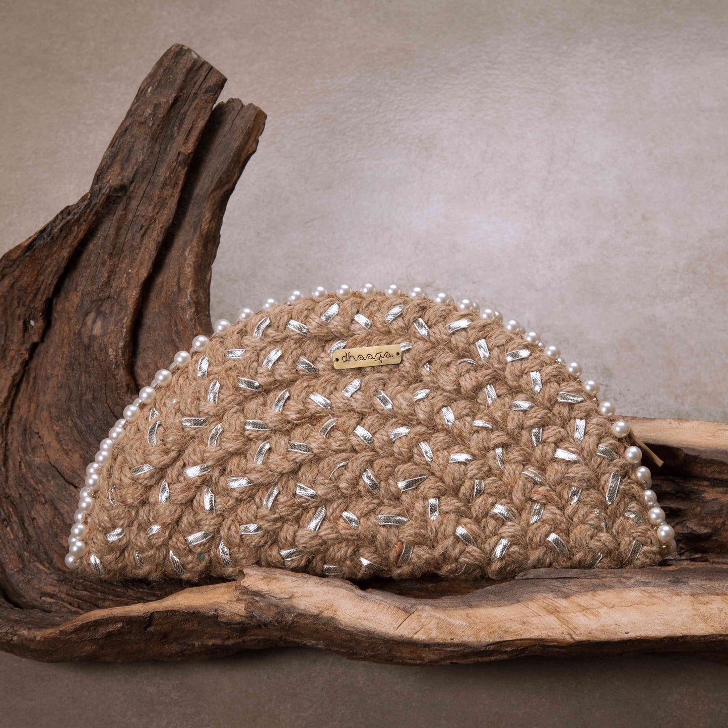 Wine Silver Half Moon Clutch Bag