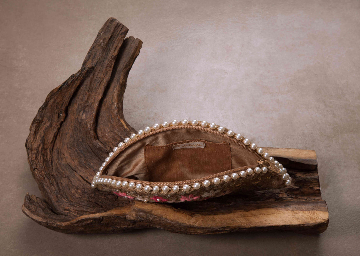 Pink Blossom Silver Half Moon Clutch Bag