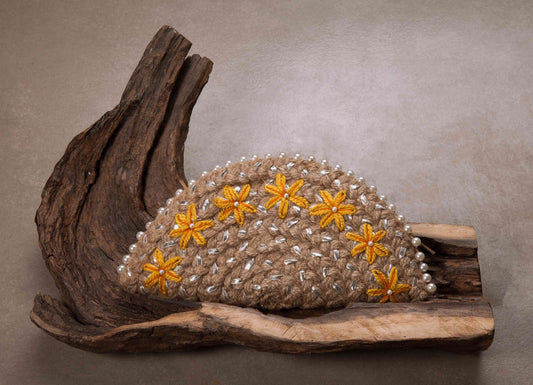 Yellow Canadian Lilly Silver Half Moon Clutch Bag