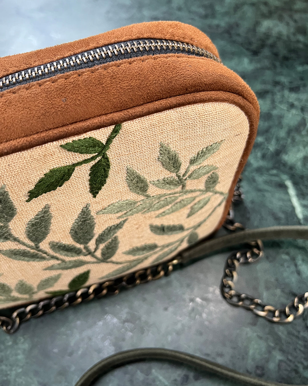 Leafy Vegan Suede Sling Bag