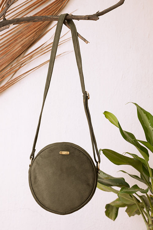 Olive and Jute Floral Round Sling Bag