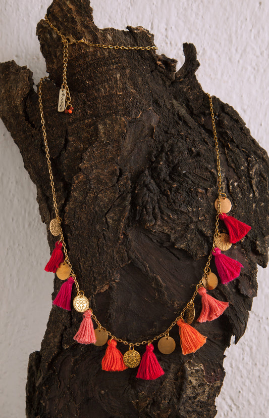 Flaming Red Tassel Necklace