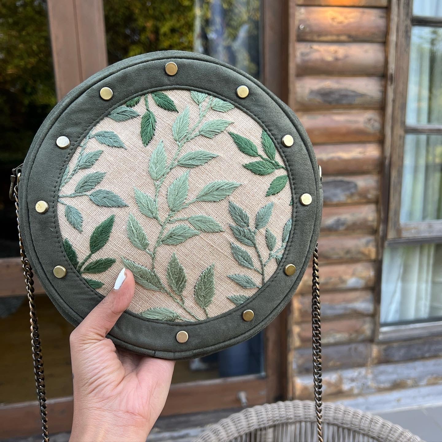 Leafy Green Stud Round Sling Bag