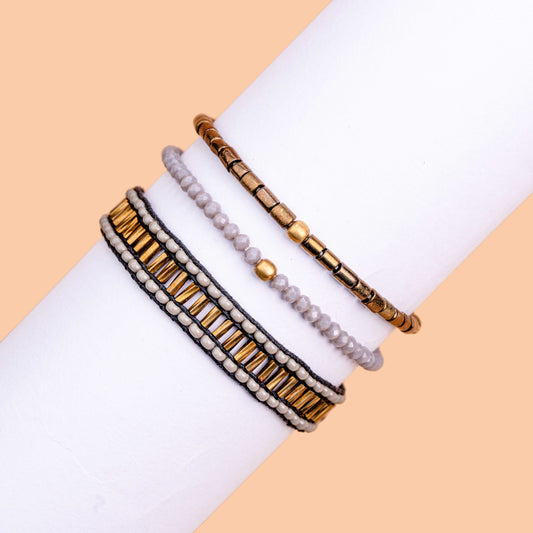 Gold Gray Bracelet Set