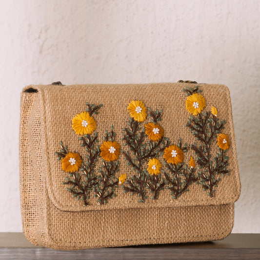 Buttercups on Beige Flap Bag