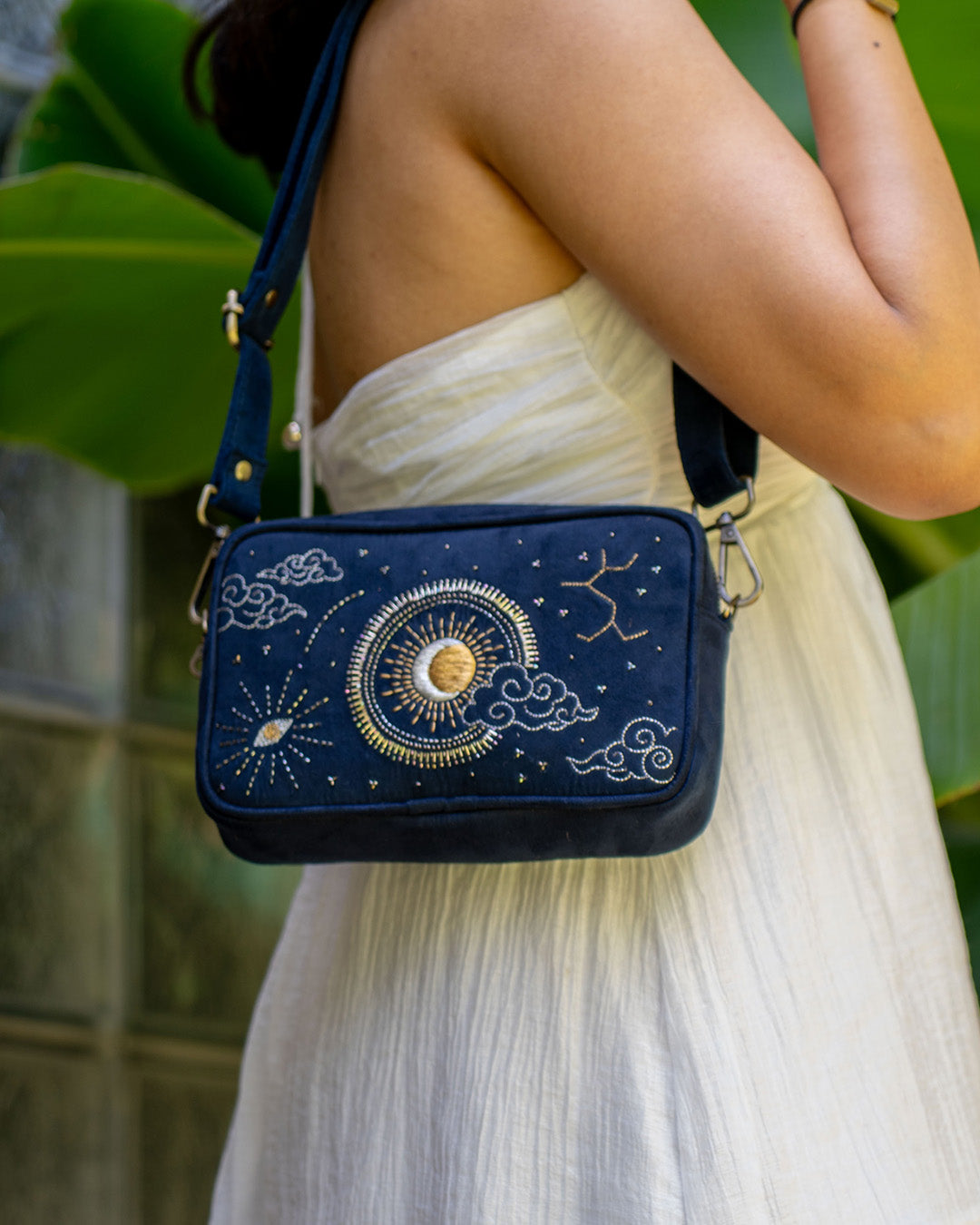 Cosmic Nazar Sling Bag | Vegan Suede