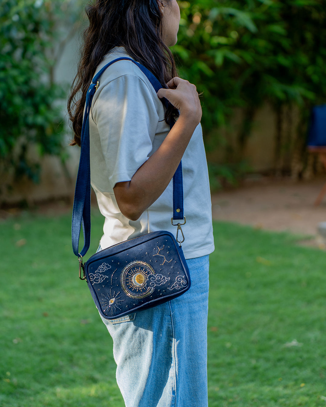 Cosmic Nazar Sling Bag | Vegan Suede