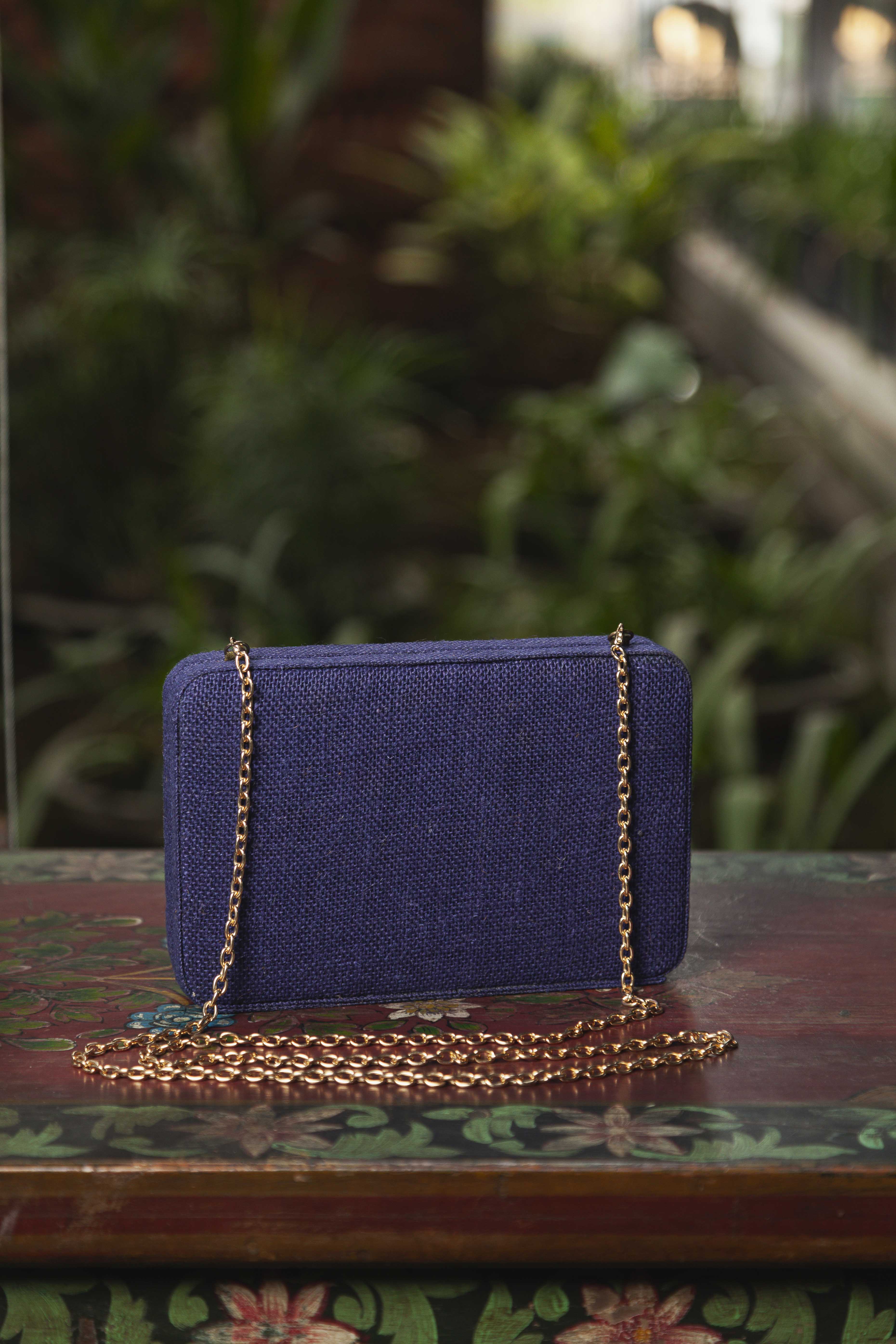 Navy blue box clutch bag online