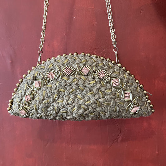 Golden Diamond Half Moon Clutch Bag
