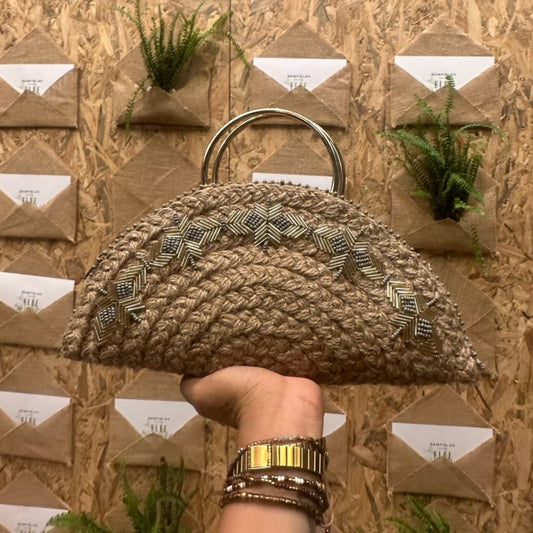 Half Moon Handbag With Metal Handle