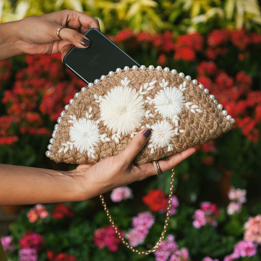 Serene White Half Moon Clutch Bag