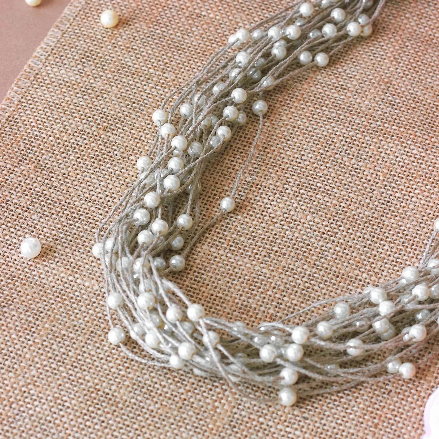 Multi layered Jute and Pearl Necklace