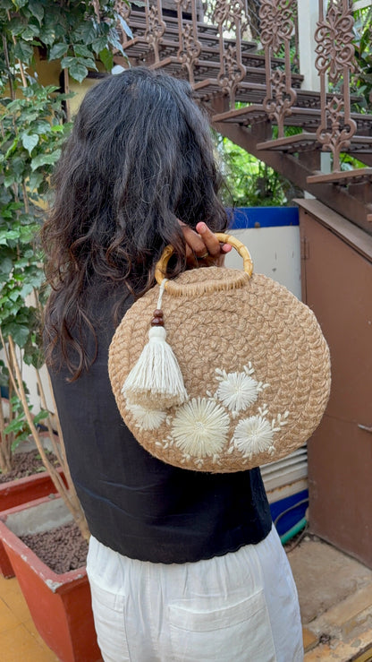 Serene White Full Moon Handbag